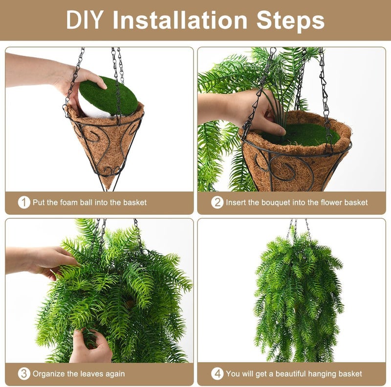 ZFProcess Artificial Hanging Plants in Conical Basket 5 Branches Faux Eucalyptus Leaf Greenery. Flowerpot Hanging Plant Outdoor UV Resistant Plastic Plants(Pine Needles) - Image 2