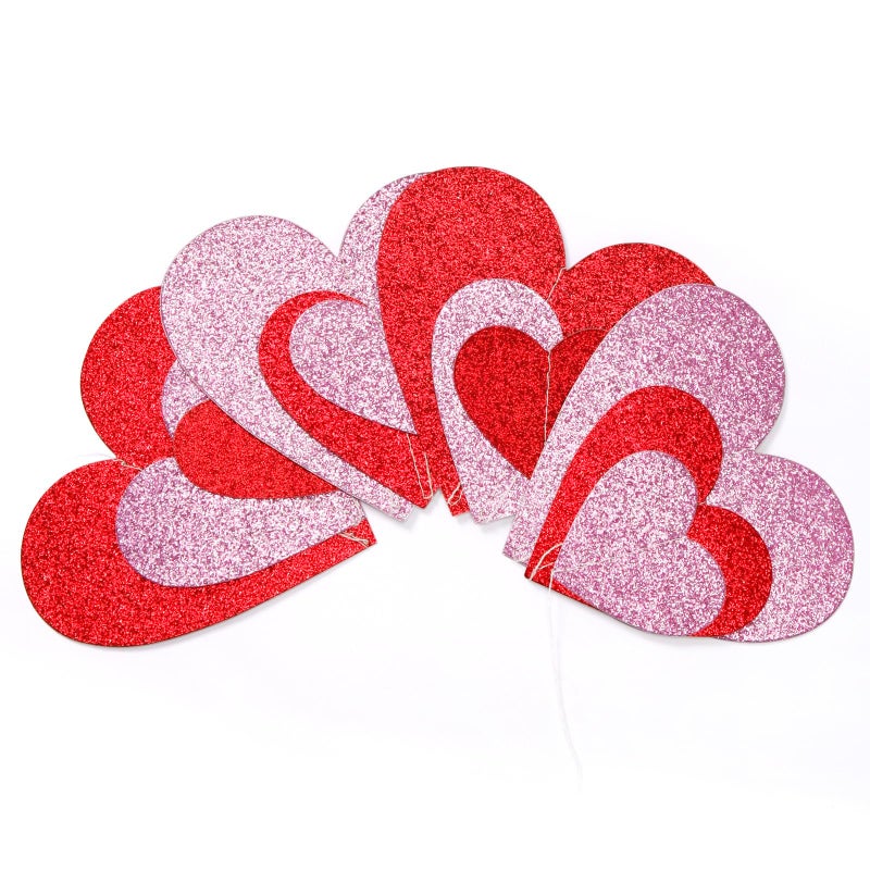 burgleda Galentines Valentines Party-Decorations Heart Garland - 6pcs Glitter Pink Red Love Hanging Streamers,Romantic Special Night Baby Shower Wedding Anniversary Ceiling Banner Backdrop Decor Burgleda - Image 3
