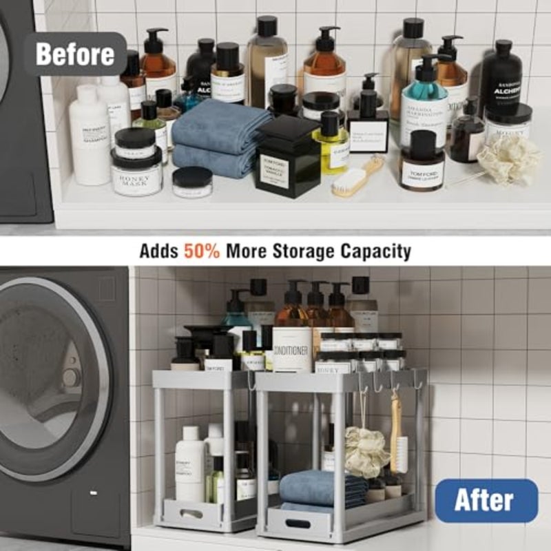 2 Pack Pull-Out Storage Organizers, Under Sink Organizer and Storage for Bathroom and Kitchen, Multi-Purpose Under Cabinet Organizers and storage Black - Image 5