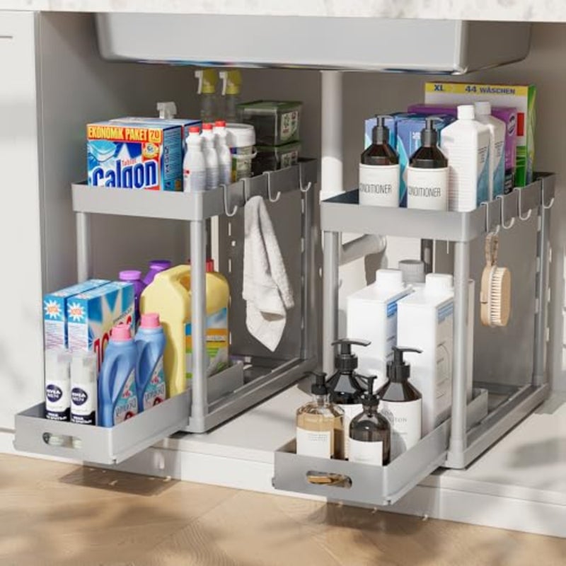 2 Pack Pull-Out Storage Organizers, Under Sink Organizer and Storage for Bathroom and Kitchen, Multi-Purpose Under Cabinet Organizers and storage Black - Image 1