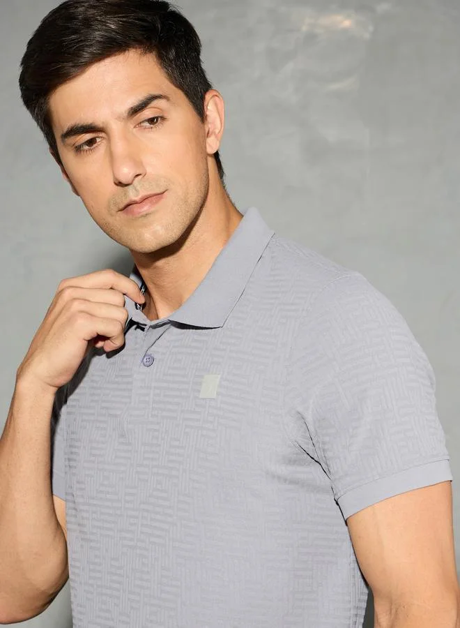 Technosport Grey Technosport Jacquard Slim Fit Polo for Men | Best Price UAE