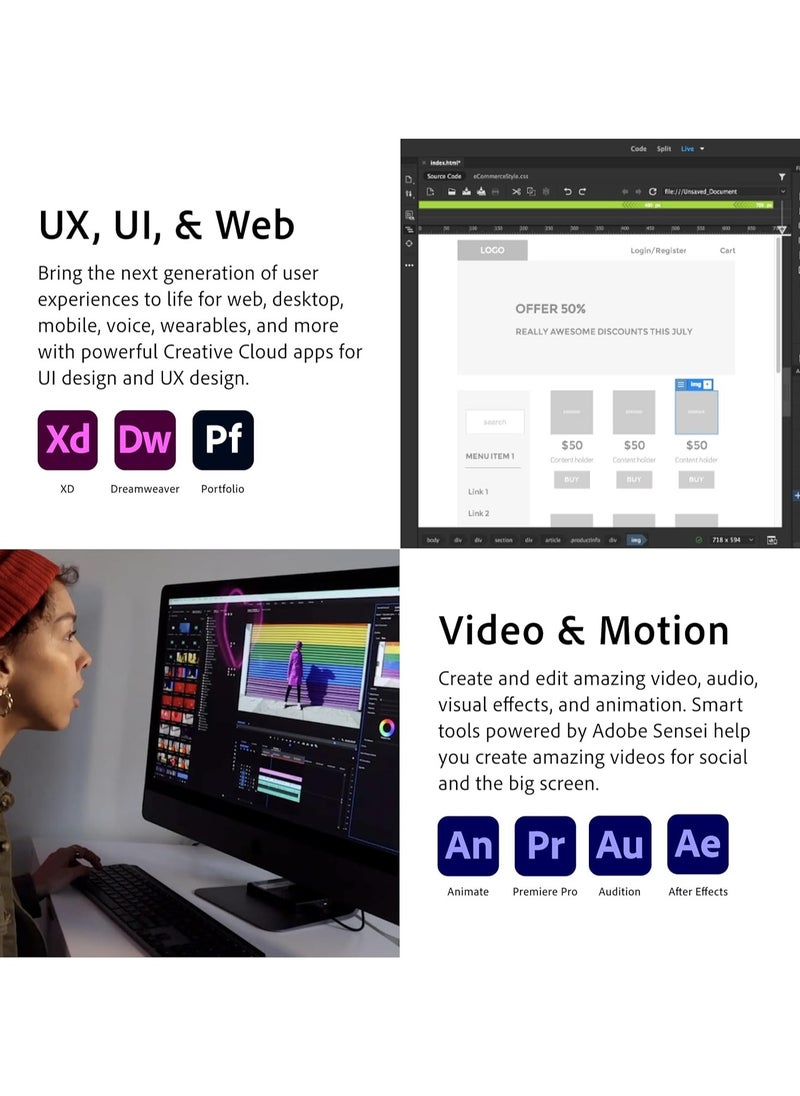 Adobe - Adobe Creative Cloud Entire Collection of Adobe Creative Tools Plus 100GB Storage 12 Months Subscription with Auto Renewal PC Mac - Image 1