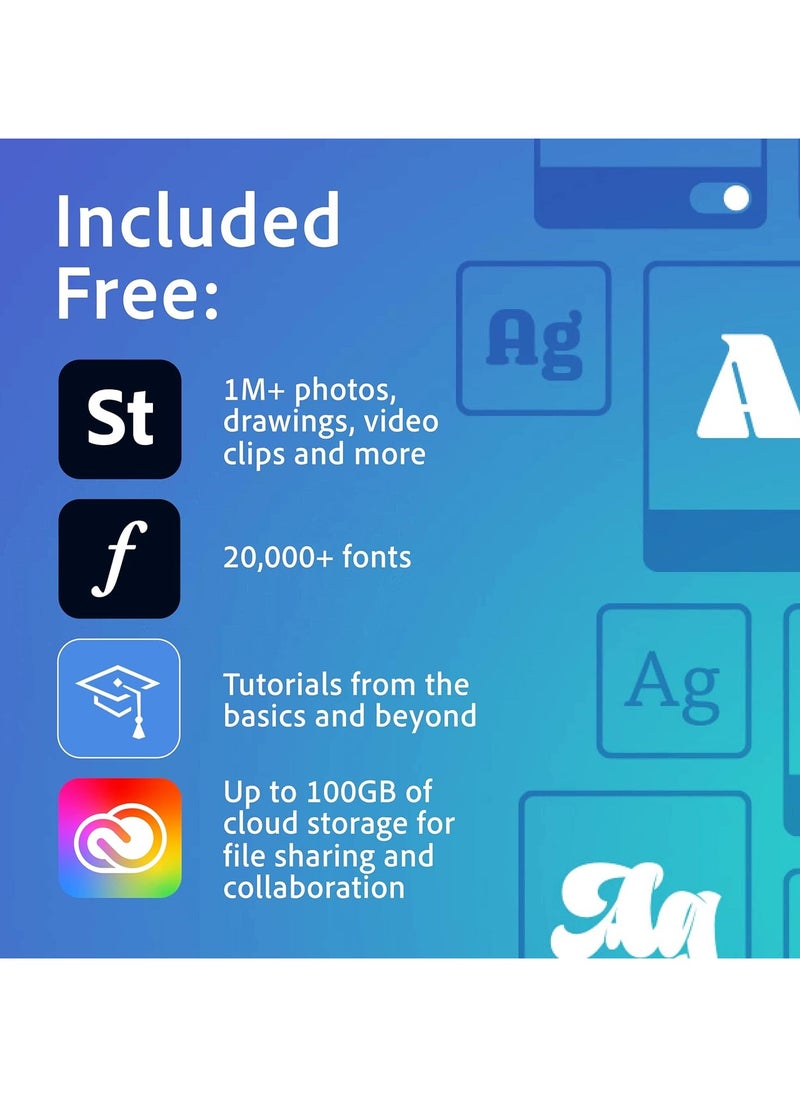 Adobe - Adobe Creative Cloud Entire Collection of Adobe Creative Tools Plus 100GB Storage 12 Months Subscription with Auto Renewal PC Mac - Image 1
