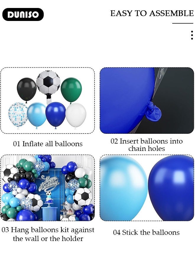DUNISO Soccer Balloon Arch Kit,119 PCS Blue White Metallic Silver Football Balloons for Kids Boy Soccer Birthday Party Decorations Baby Shower Wedding Anniversary Graduation Sport Themed Party Supplies - Image 2
