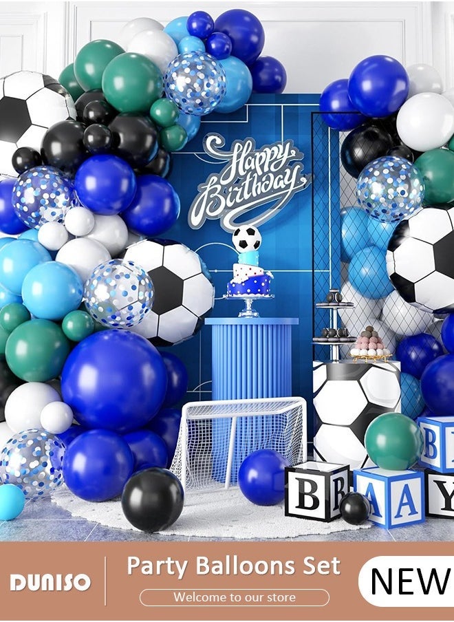 DUNISO Soccer Balloon Arch Kit,119 PCS Blue White Metallic Silver Football Balloons for Kids Boy Soccer Birthday Party Decorations Baby Shower Wedding Anniversary Graduation Sport Themed Party Supplies - Image 1