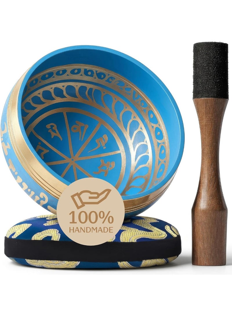 Silent Mind Handmade Tibetan Etched Singing Bowl Set – Sound Bowl & Meditation Bowl with Cushion, Mallet & Guide – Handmade Nepali Bowls – Sound Bath Accessories – Bronze Singing Bowls - Image 1