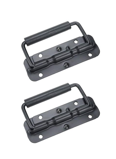 2Pcs Box Handles Spring Folding Handle Metal Chest Handle Flight Case Handle, Stainless Steel Spring Loaded Box Handle Luggage Hardware for Toolbox Storage Boxes Replacement (122x41mm)