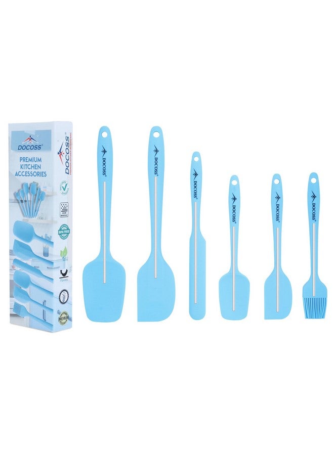 DOCOSS Silicone and Stainless Steel Core Nonstick Spatula Cooking Set for for Kitchen & Baking, Set of 6 - (Light Blue)