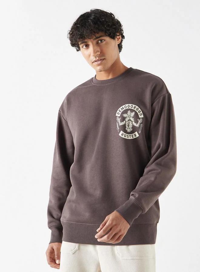 Stranger Things Print Sweatshirt with Long Sleeves and Crew Neck