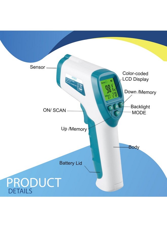 إيلات مقياس حرارة إلكتروني للجبين بدون تلامس/لمس من Elate للبالغين والأطفال والرضع. مقياس حرارة دقيق للاستخدام الطبي في المستشفيات، بدون لمس، معتمد من هيئة الخدمات الصحية (FSA). - Image 3