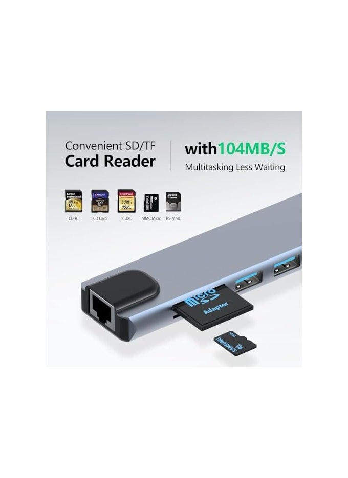 erorex - USB C Hub, 8 in 1 Type C Hub Multiport Adapter with 4K HDMI, PD Power Delivery, USB-C, Ethernet, 2 USB, SD/TF Card Reader Compatible with Mac Book Pro XPS and More Type C Devices - Image 1