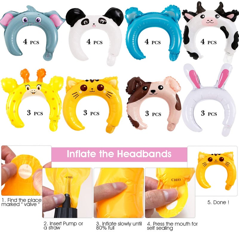 vanow Valentines Day Cards For Kids - 28 Valentine Cards + 28 Inflatable Animal Headbands + 28 Gift Envelopes & Tattoos, Animal Greeting Cards Valentines Exchange Cards for Kids Boys Girls School Classroom - Image 3