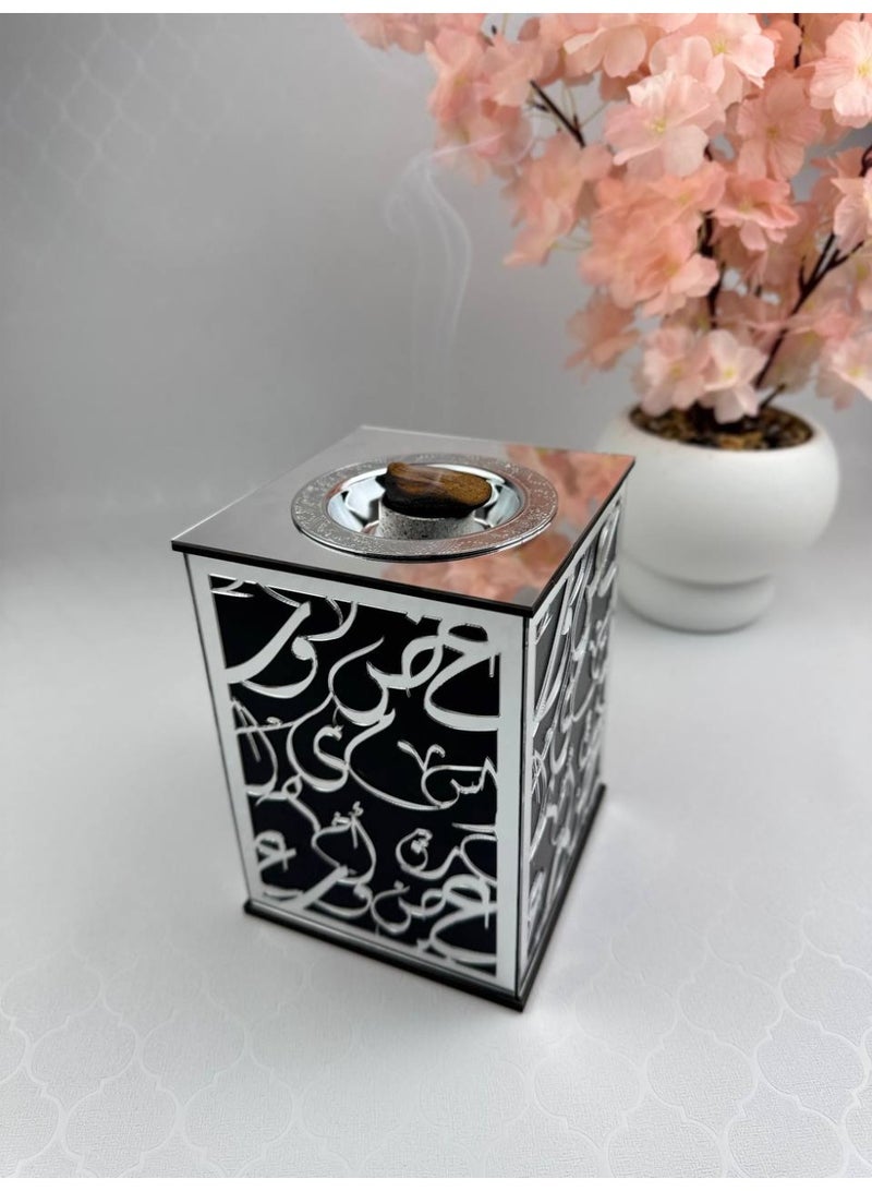 Samrix Waad Incense Burner: An acrylic incense burner with exquisite Arabic calligraphy decorations. - Image 1