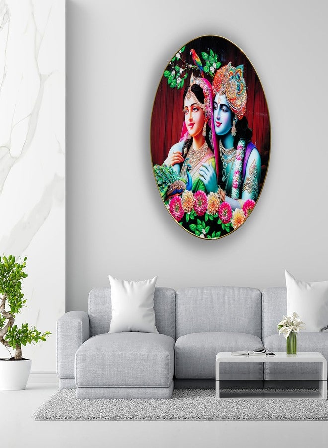 DECOR DADDY WE CREATE YOUR IMAGINATION "لوحة رادها كريشنا دائرية كبيرة من ديكور دادي - فن روحي حديث مرصع بالكريستال، ديكور حائط للإله الهندوسي للمنزل والمكتب والمعبد (24 × 24 بوصة)" - Image 5