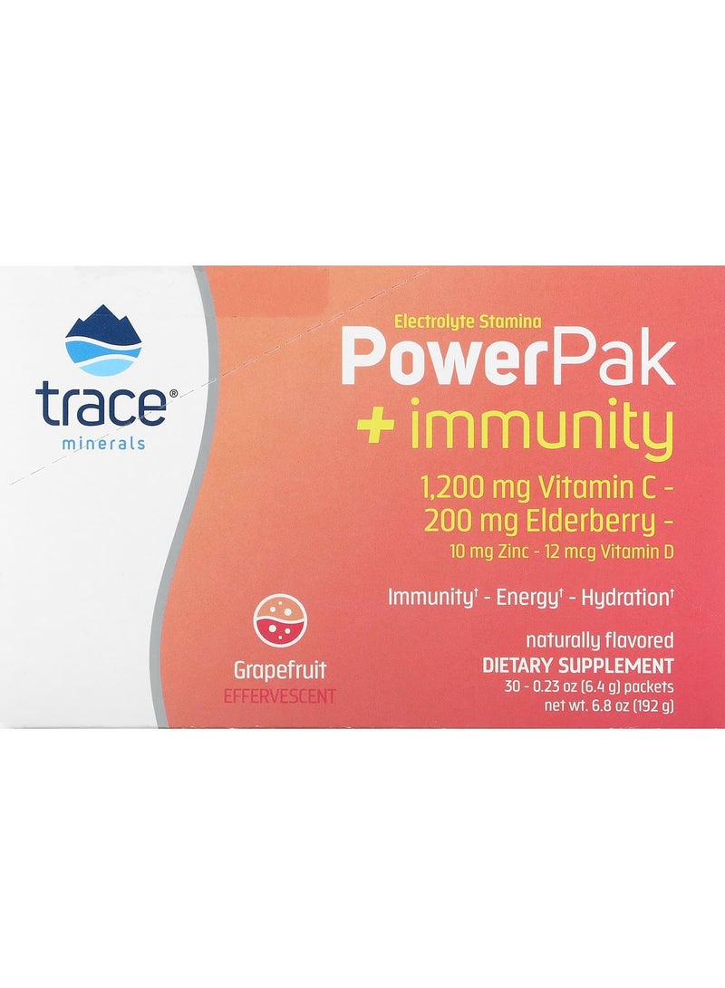 Trace Minerals Electrolyte Stamina, PowerPak + Immunity, Grapefruit, 30 Packets, 0.23 oz (6.4 g) Each