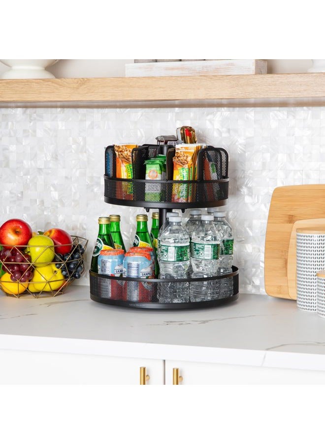 Mind Reader منظم الوجبات الخفيفة SNACKMESH-BLK Lazy Susan ذو الطبقتين لبار الجرانولا والوجبات الخفيفة، 13.75 × 14.25 بوصة، شبكة معدنية - Image 2