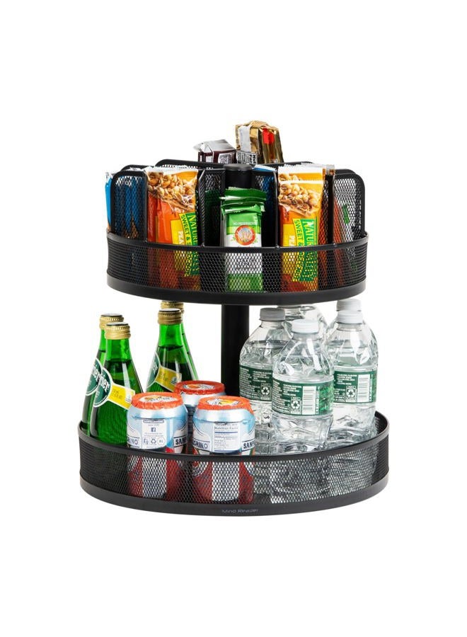 Mind Reader منظم الوجبات الخفيفة SNACKMESH-BLK Lazy Susan ذو الطبقتين لبار الجرانولا والوجبات الخفيفة، 13.75 × 14.25 بوصة، شبكة معدنية - Image 1