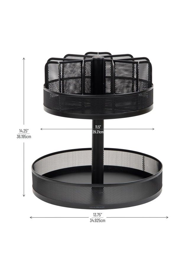 Mind Reader منظم الوجبات الخفيفة SNACKMESH-BLK Lazy Susan ذو الطبقتين لبار الجرانولا والوجبات الخفيفة، 13.75 × 14.25 بوصة، شبكة معدنية - Image 3