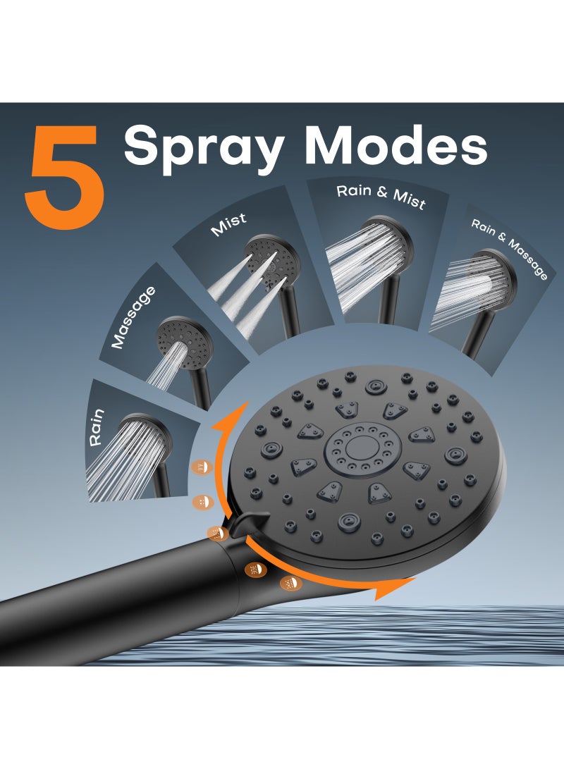 FEELSO 7 Spray Modes High Pressure Shower Head Filter and 1.5M Hose, Black - Image 4
