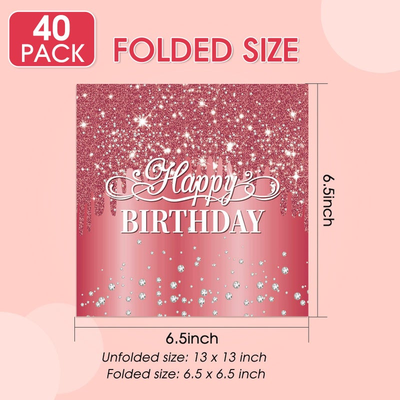 Muplaya 40pcs Happy Birthday Napkins Red Happy Birthday Decorations Disposable Red Diamond Napkins for Baby Shower Birthday Anniversary Engagement Wedding Party supplies - Image 3