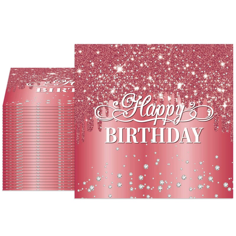 Muplaya 40pcs Happy Birthday Napkins Red Happy Birthday Decorations Disposable Red Diamond Napkins for Baby Shower Birthday Anniversary Engagement Wedding Party supplies - Image 1