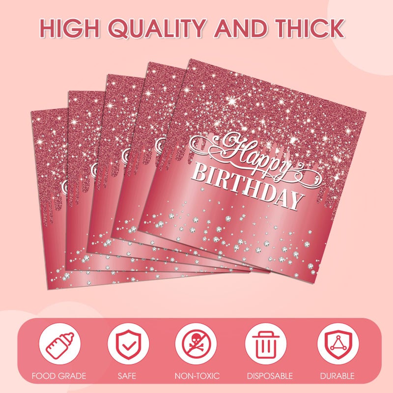 Muplaya 40pcs Happy Birthday Napkins Red Happy Birthday Decorations Disposable Red Diamond Napkins for Baby Shower Birthday Anniversary Engagement Wedding Party supplies - Image 2