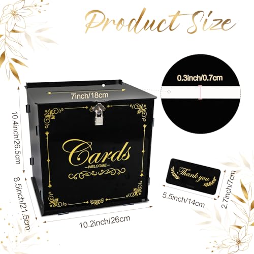 OurWarm Acrylic Wedding Card Box with Lock Black Gift Card Box for Wedding Reception More - Image 3