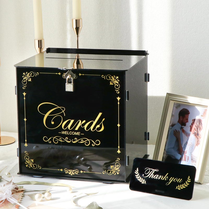 OurWarm Acrylic Wedding Card Box with Lock Black Gift Card Box for Wedding Reception More - Image 2