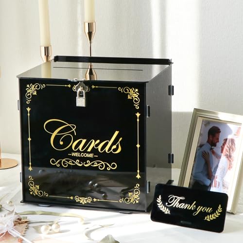 OurWarm Acrylic Wedding Card Box with Lock Black Gift Card Box for Wedding Reception More - Image 1