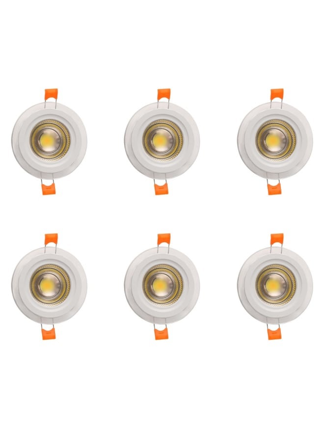 الروضة للإضاءة 6 قطع كشافات داخل الجبس، فتحة 7 سم، جسم زجاجي 6 وات، إضاءة ثلاثية الأوضاع أبيض - دافئ - بارد قطع 10x10x3 سم