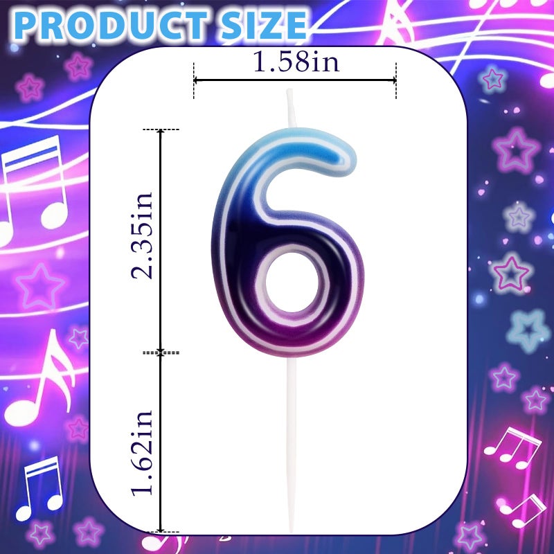 OGnomiFX Kpop Themed Birthday Candles - Number 6 Candle, Purple Blue Gradient Neon Cake Decoration, Demon Music Themed Birthday Party Decorations - Image 2