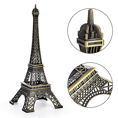ESHATO Bronze Metal Eiffel Tower Statue, 7inch Decorative Figurine Replica Stand Holder for Cake Topper Table Decor Gift Party Home Decoration - Image 3