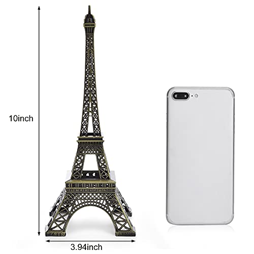 ESHATO Bronze Metal Eiffel Tower Statue, 7inch Decorative Figurine Replica Stand Holder for Cake Topper Table Decor Gift Party Home Decoration - Image 2