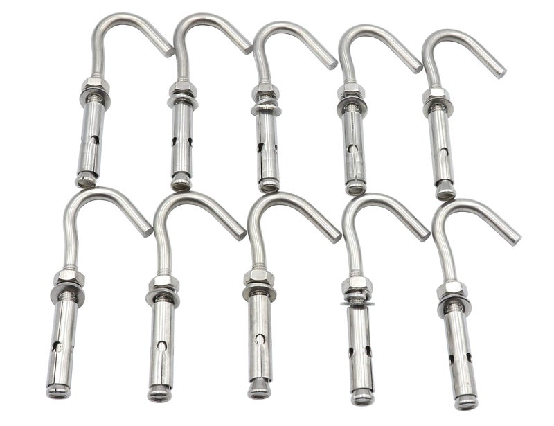 LBY 10pcs Expansion Anchor Bolt Open Cup Hooks, M6 Open Cup Hook Screw, Expansion Heavy Duty Bolts, Hardware Tool, Stainless Steel (Silver) - Image 2