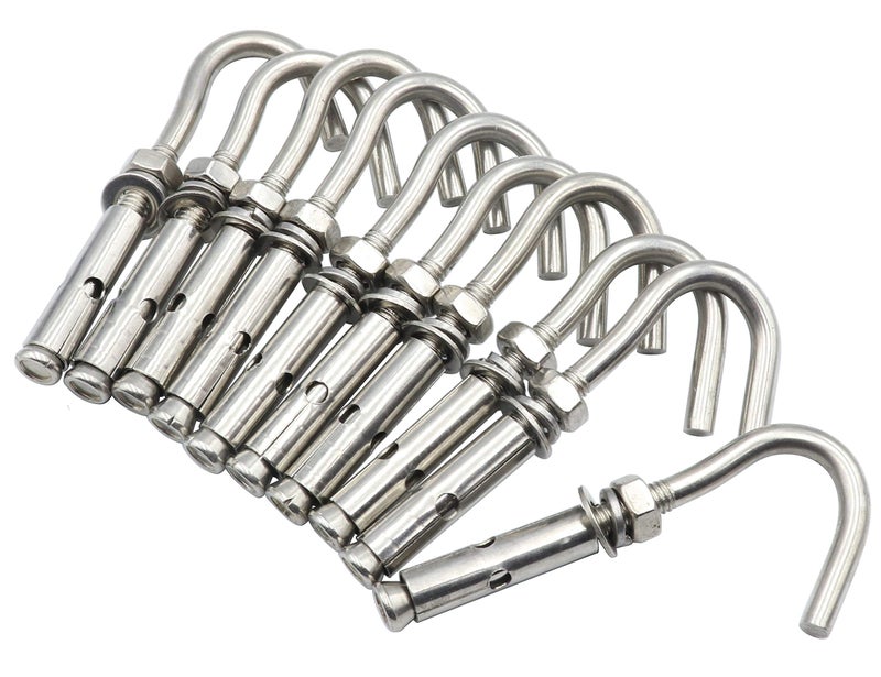 LBY 10pcs Expansion Anchor Bolt Open Cup Hooks, M6 Open Cup Hook Screw, Expansion Heavy Duty Bolts, Hardware Tool, Stainless Steel (Silver) - Image 5