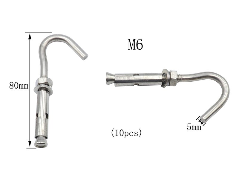 LBY 10pcs Expansion Anchor Bolt Open Cup Hooks, M6 Open Cup Hook Screw, Expansion Heavy Duty Bolts, Hardware Tool, Stainless Steel (Silver) - Image 4