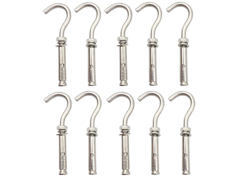 LBY 10pcs Expansion Anchor Bolt Open Cup Hooks, M6 Open Cup Hook Screw, Expansion Heavy Duty Bolts, Hardware Tool, Stainless Steel (Silver) - Image 1