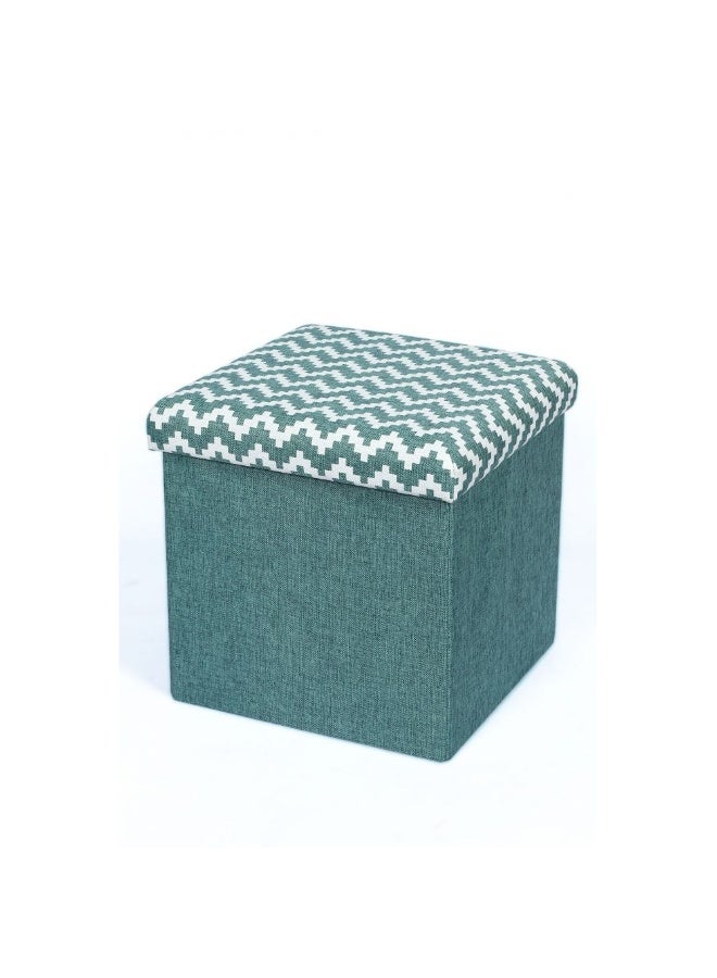 DANUBE HOME Zigger Folding Storage Ottoman | Multi-Functional Stool | Upholstered Footrest With Storage L38xW38xH37.5cm -Light Green - Image 1