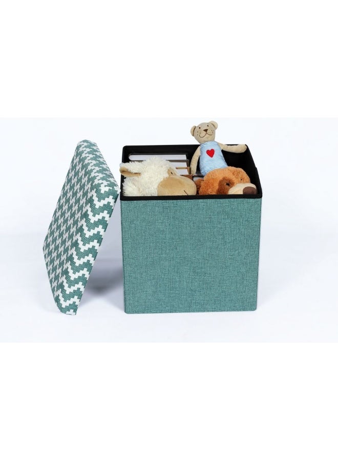 DANUBE HOME Zigger Folding Storage Ottoman | Multi-Functional Stool | Upholstered Footrest With Storage L38xW38xH37.5cm -Light Green - Image 3