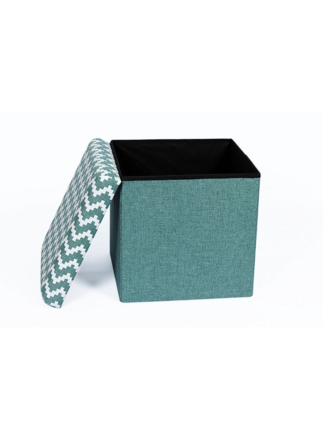 DANUBE HOME Zigger Folding Storage Ottoman | Multi-Functional Stool | Upholstered Footrest With Storage L38xW38xH37.5cm -Light Green - Image 2