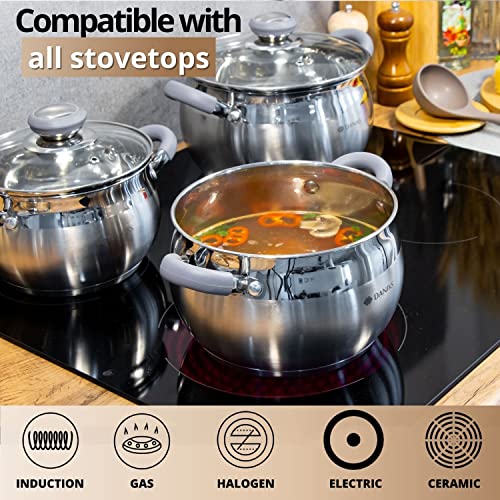 Daniks Modern 7 Quart Stainless Steel Stock Pot with Glass Lid, Tri-Ply Bottom for Even Heating, Induction Compatible, Dishwasher Safe, Heatproof Handles - Image 5