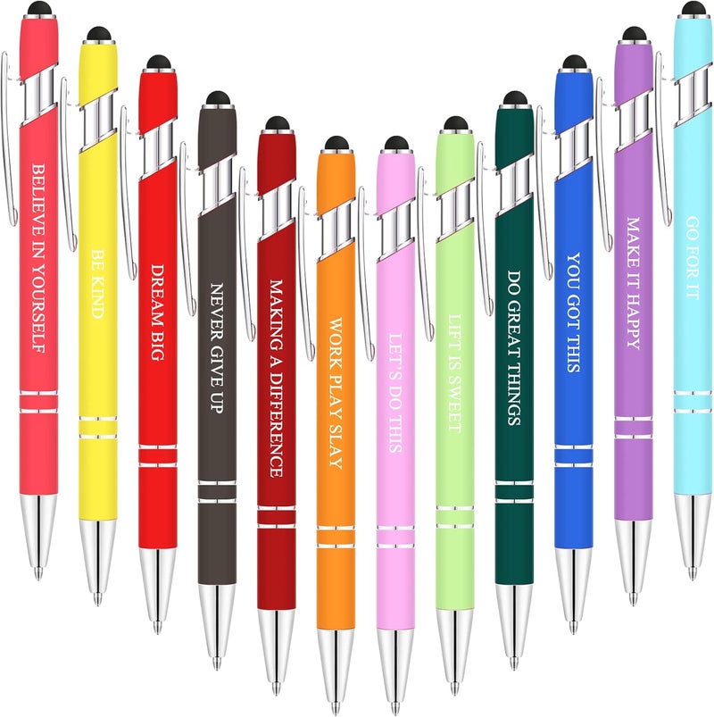 comfrt 12 Pieces Quotes Pen Inspirational Ballpoint Pen with Stylus Tip Motivational Messages Pen Metal Inspirational Pen Set Metal Black Ink Pens Encouraging Stylus Pen (Motivational Style, Assorted) - Image 1