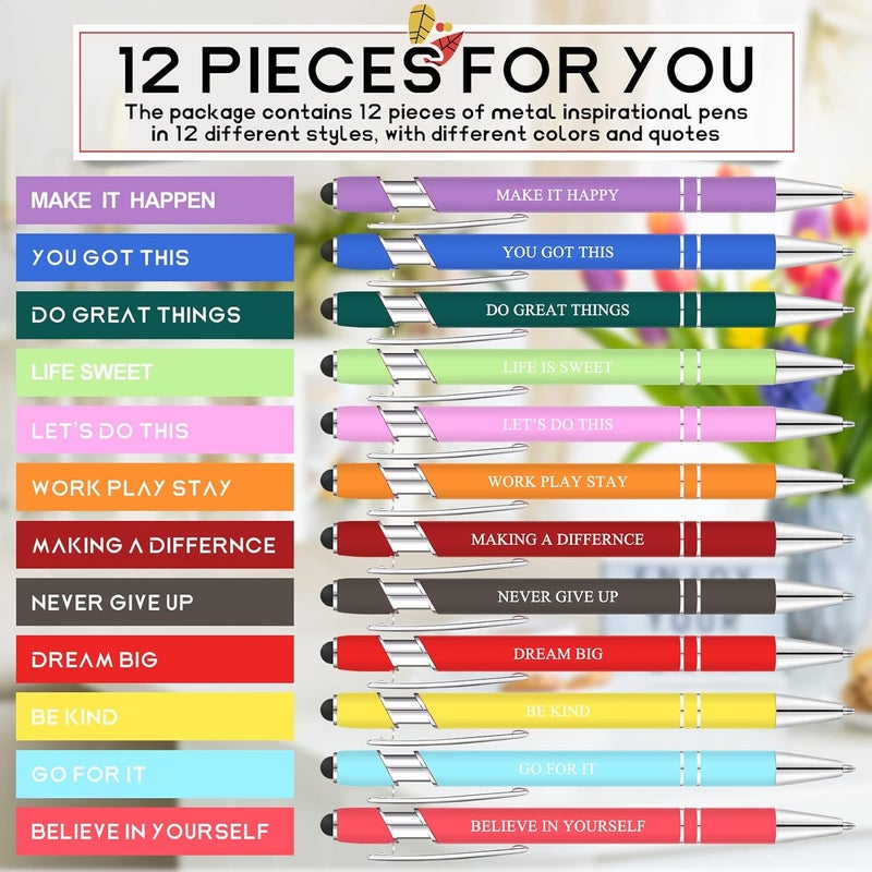 comfrt 12 Pieces Quotes Pen Inspirational Ballpoint Pen with Stylus Tip Motivational Messages Pen Metal Inspirational Pen Set Metal Black Ink Pens Encouraging Stylus Pen (Motivational Style, Assorted) - Image 2