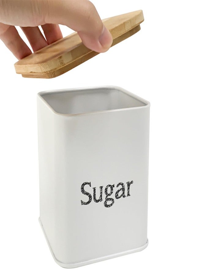 SOTECH Bread Box with 3pcs Jars Coffee Sugar Tea for Kitchen Countertop White Metal Bread Box with Bamboo Board Cover Pastry Storage Container Set Kitchen decor (white box with jars) - Image 5