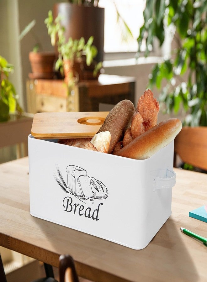 SOTECH Bread Box with 3pcs Jars Coffee Sugar Tea for Kitchen Countertop White Metal Bread Box with Bamboo Board Cover Pastry Storage Container Set Kitchen decor (white box with jars) - Image 2