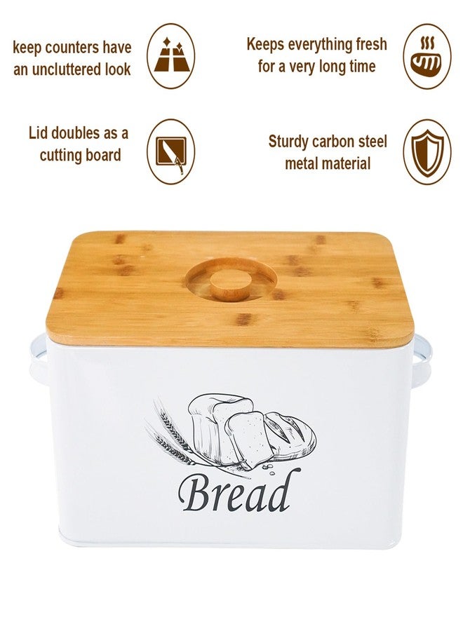 SOTECH Bread Box with 3pcs Jars Coffee Sugar Tea for Kitchen Countertop White Metal Bread Box with Bamboo Board Cover Pastry Storage Container Set Kitchen decor (white box with jars) - Image 3