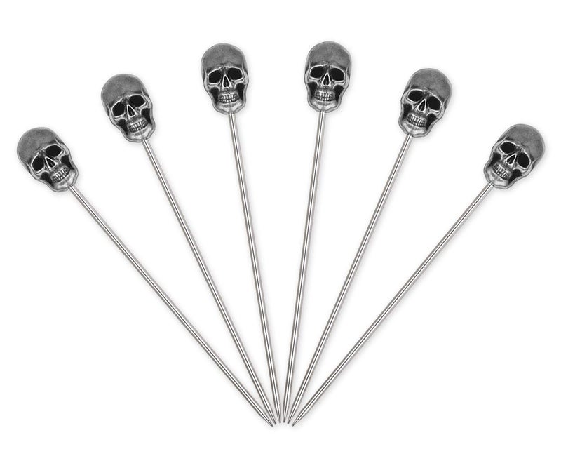DS.DISTINCTIVE STYLE DS. DISTINCTIVE STYLE Skull Cocktail Picks 6 Pieces Stainless Steel Olive Picks Reusable Fruit Sticks for Halloween Party - Image 1