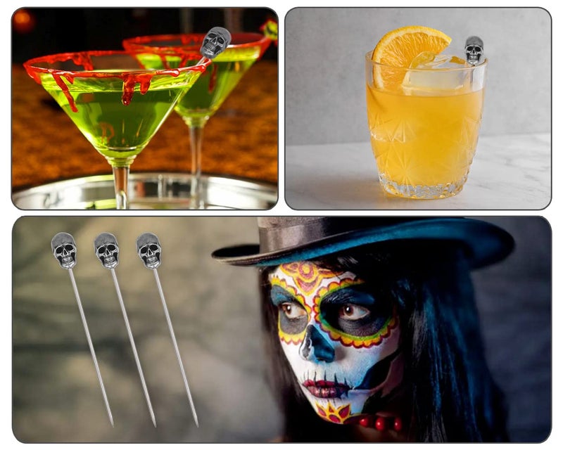 DS.DISTINCTIVE STYLE DS. DISTINCTIVE STYLE Skull Cocktail Picks 6 Pieces Stainless Steel Olive Picks Reusable Fruit Sticks for Halloween Party - Image 4