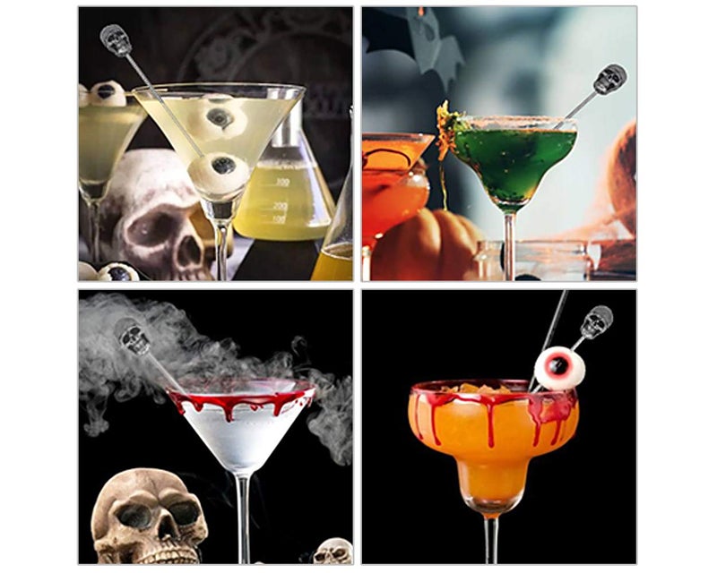 DS.DISTINCTIVE STYLE DS. DISTINCTIVE STYLE Skull Cocktail Picks 6 Pieces Stainless Steel Olive Picks Reusable Fruit Sticks for Halloween Party - Image 2