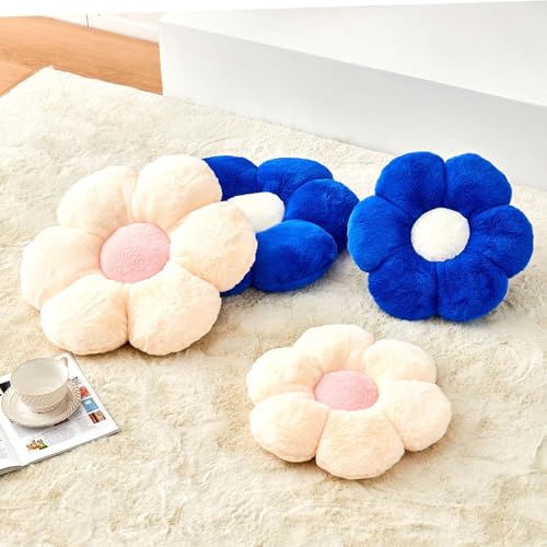Kcvvcr Beige Flower Pillow, Cute Decorative Flower Shaped Throw Pillow with Faux Rabbit Fur, 14.9" Soft Flower Plush Throw Pillow Floor Pillows Room Décor for Bedroom Living Room - Image 3